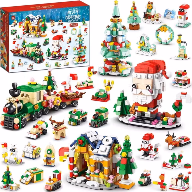 Calendario dell'Avvento, albero di Natale, set di costruzioni, conto alla rovescia di 24 giorni, regalo, 24 pezzi, giocattoli, Babbo Natale, renna, set di costruzioni