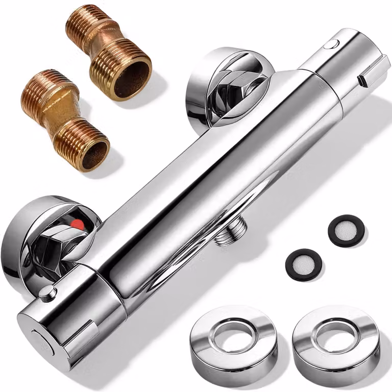 Miscelatore doccia termostatico, da montare a parete, finitura cromata, attacco superiore G 3/4", attacco inferiore G 1/2"