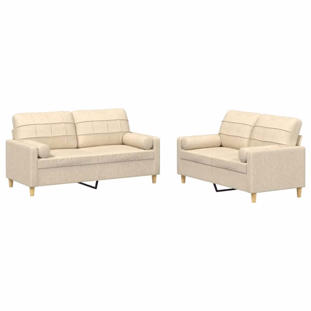 Set Divani 2 pz con Cuscini Crema in Tessuto