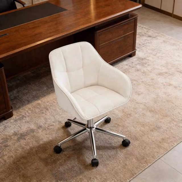 Sedia da ufficio ergonomica in velluto color crema con braccioli regolabile in altezza girevole a 360° portata 150 kg