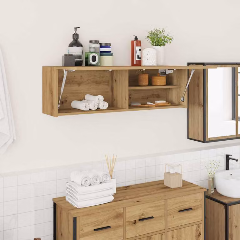 Mobiletto da Bagno Appeso vidaXL in Rovere e MDF con Ante a Battente, L 100 x P 25 x H 30 cm
