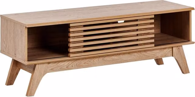 Mobile TV Beliani in legno beige e marrone con passacavi, madia moderna per soggiorno L: 120 cm, P: 40 cm, H: 44 cm