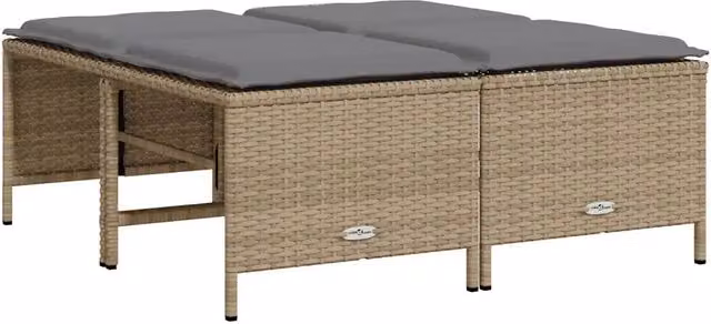 Set di 4 sgabelli da giardino in polyrattan con cuscini beige e grigi resistenti ai raggi UV