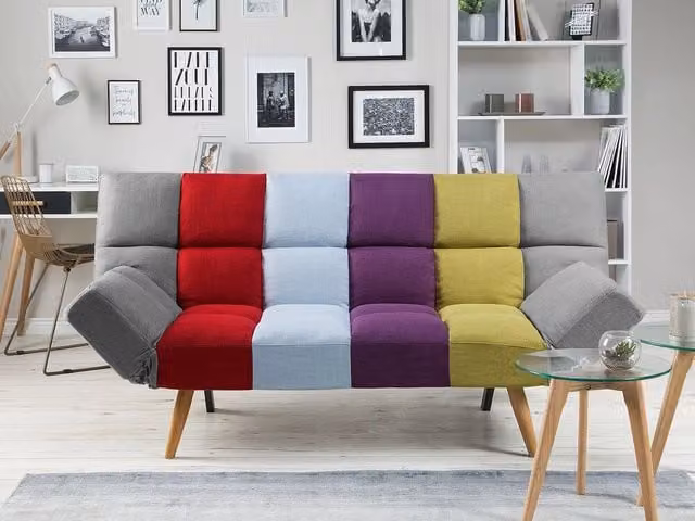 Divano Letto Click Clack Beliani Moderno Rivestito in Tessuto con Poggiatesta Regolabile per Soggiorno