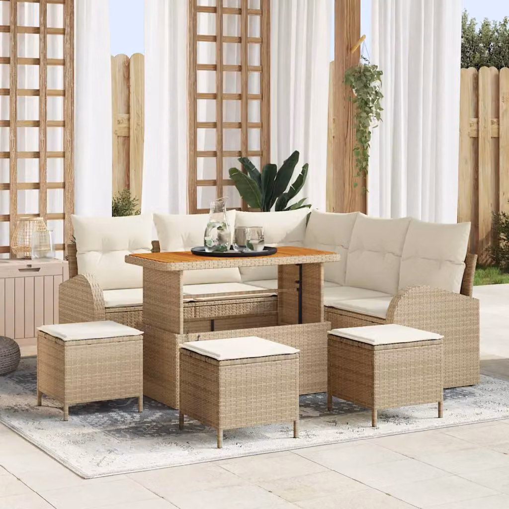 vidaXL Set Divano da Giardino 9 Pezzi con Cuscini Beige e Bianco in Acciaio Verniciato a Polvere – 1