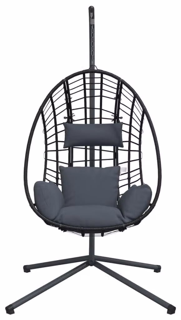 Sedia a dondolo a forma di cocco, colore antracite - realizzata in rattan con struttura in acciaio - dotata di cuscino per seduta