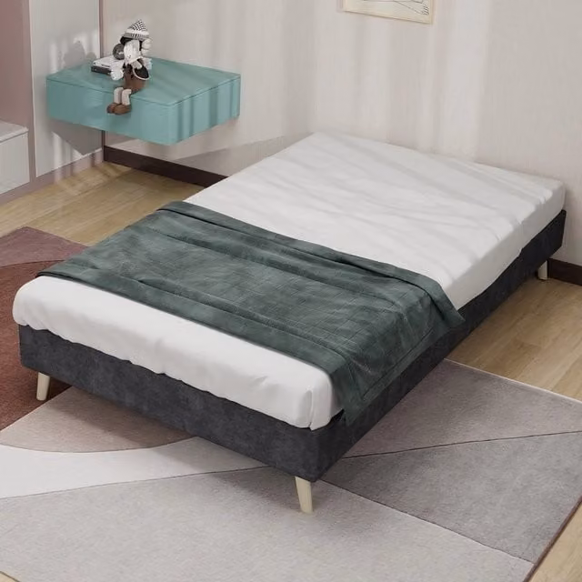 Letto Singolo Minimal in Velluto Grigio L/P: 90 x 200 cm – 1