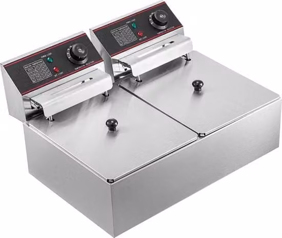 Friteuse Commerciale a Doppio Fondo - Friteuse Elettrica - Doppio Fondo - Fondo Doppio Fritto - Fondo Fritto in Acciaio Inossidabile - 12L - 5000W