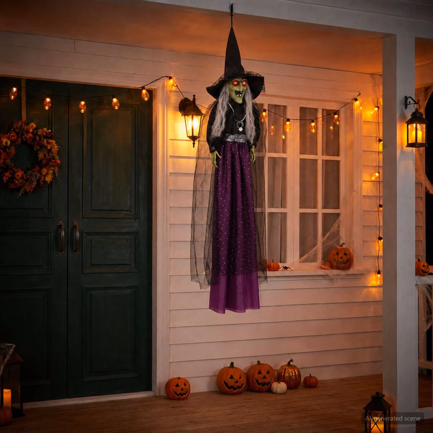 vidaXL Strega di Halloween da appendere SPOOKA Viola 30 x 133 cm