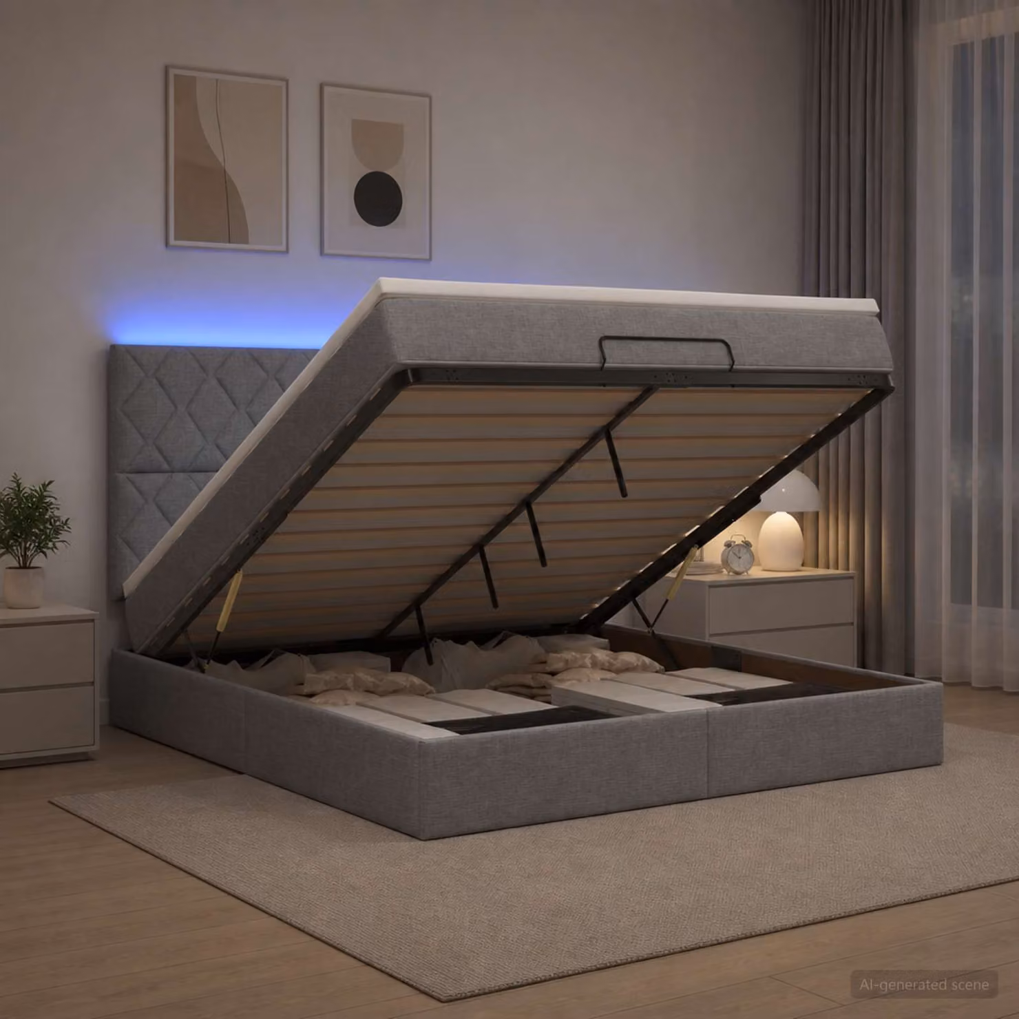 Letto Ottomano con Materasso e Illuminazione LED vidaXL, Grigio Chiaro, L/P/H: 140 x 190 x 88 cm