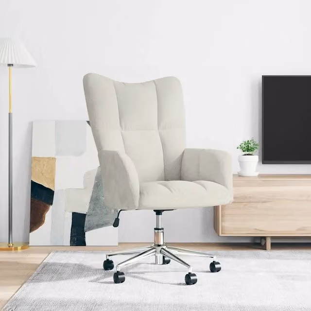 Sedia Relax VIDAXL in Velluto Bianco con Ruote e Base in Metallo, Girevole a 360 Gradi, H 102 x L 69 x P 61,5 cm