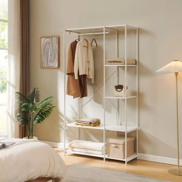 Guardaroba Aperto Verdfjorg en.casa con Appendiabiti e Ripiani Interni, Bianco, L: 110 cm, H: 200 cm, P: 40 cm – 1