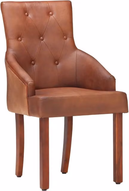 Set di 4 sedie da pranzo vidaXL in vera pelle marrone e legno di acacia stile vintage – 1