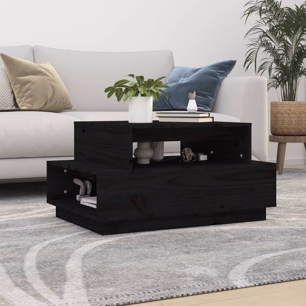 Maison Exclusive - Tavolino nero 80x55x40,5 cm in legno massello di pino