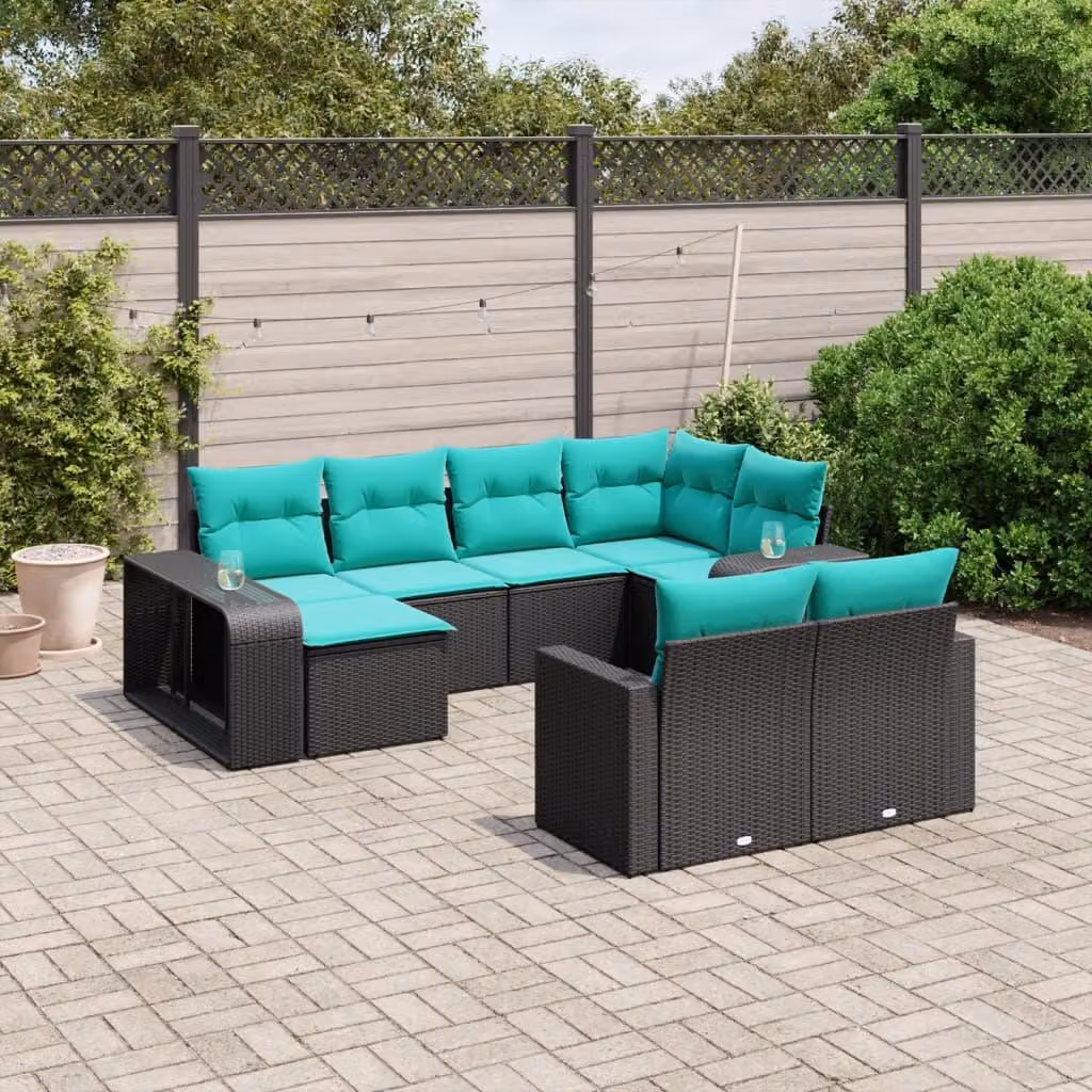 Maison Exclusive - Set da giardino 10 pezzi con cuscini, polyrattan nero