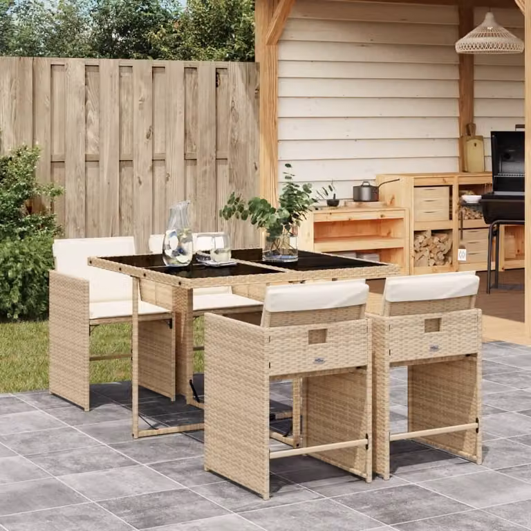 Maison Exclusive - Set da Pranzo da Giardino 5 pz con Cuscini Beige in Polyrattan