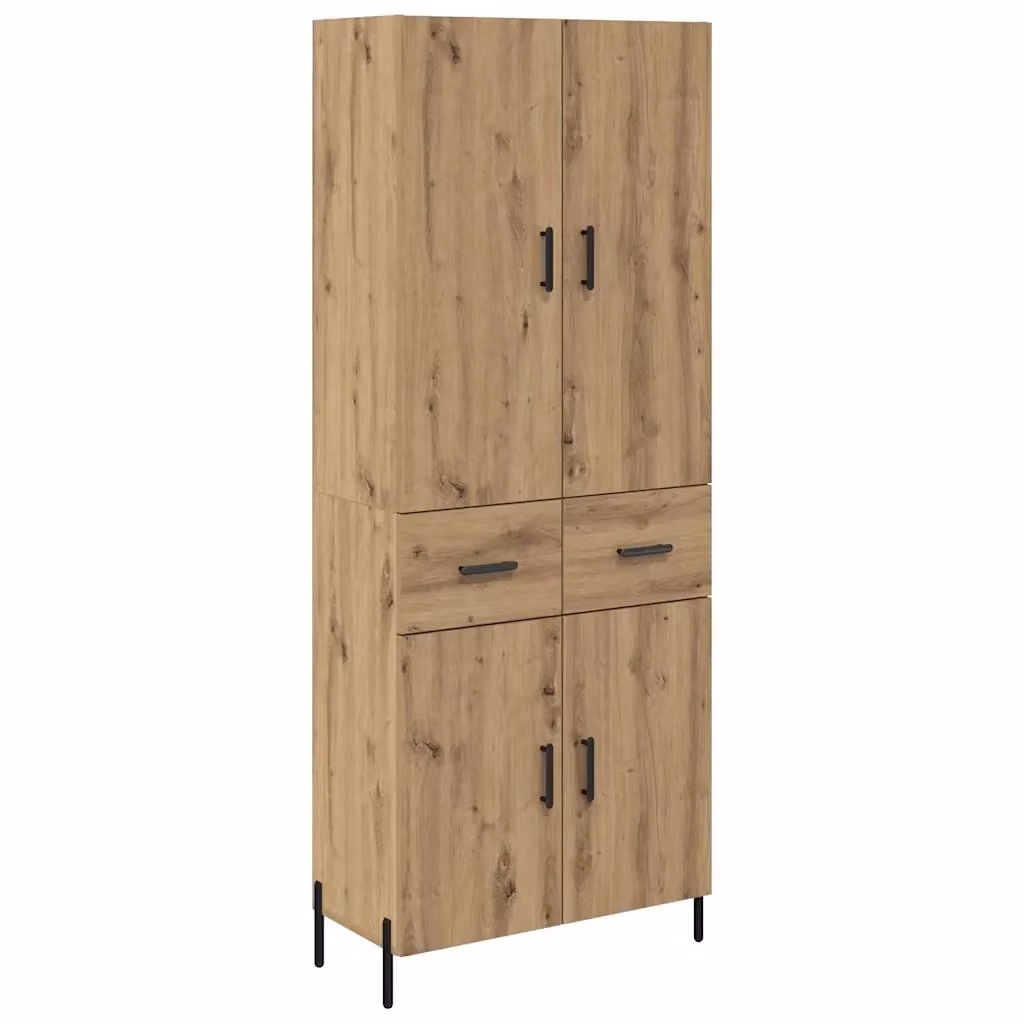 Credenza a parete vidaXL in legno rovere marrone con ante e cassetti, stile minimalista, L: 69,5 cm, P: 34 cm, H: 180 cm – 2