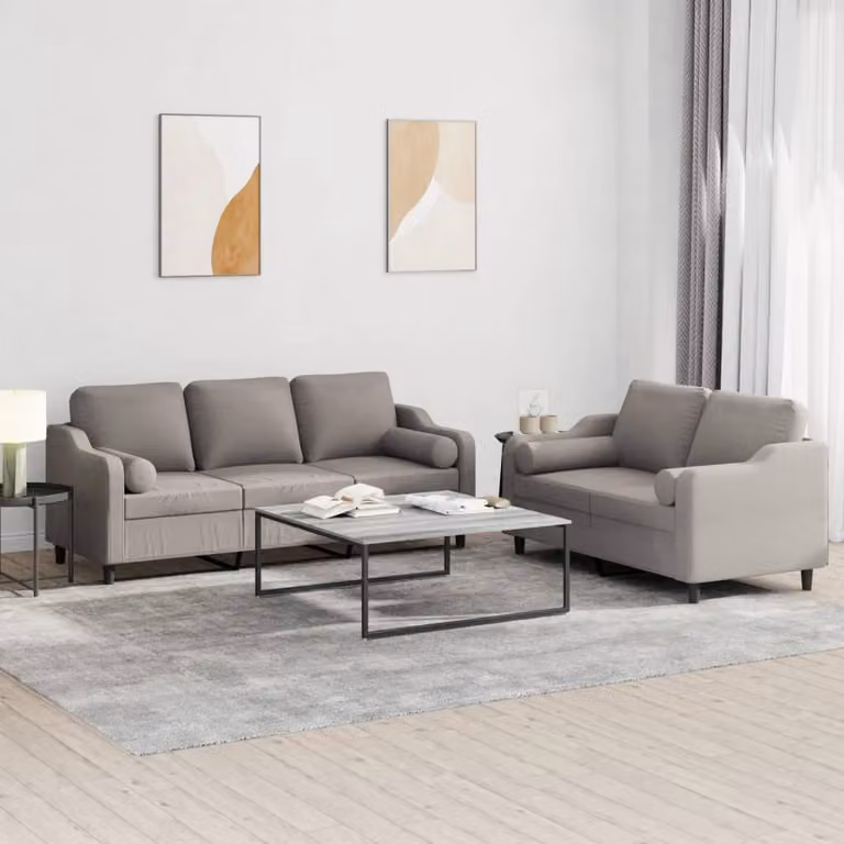 Set di Divani vidaXL Moderno in Tessuto Beige e Grigio con Cuscini per Soggiorno