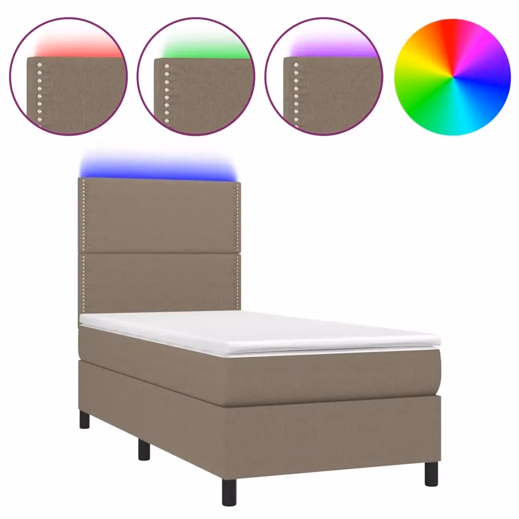 Letto a molle con materasso vidaXL in tessuto con illuminazione LED e porta USB, Tortora, L 90 cm x P 200 cm – 2