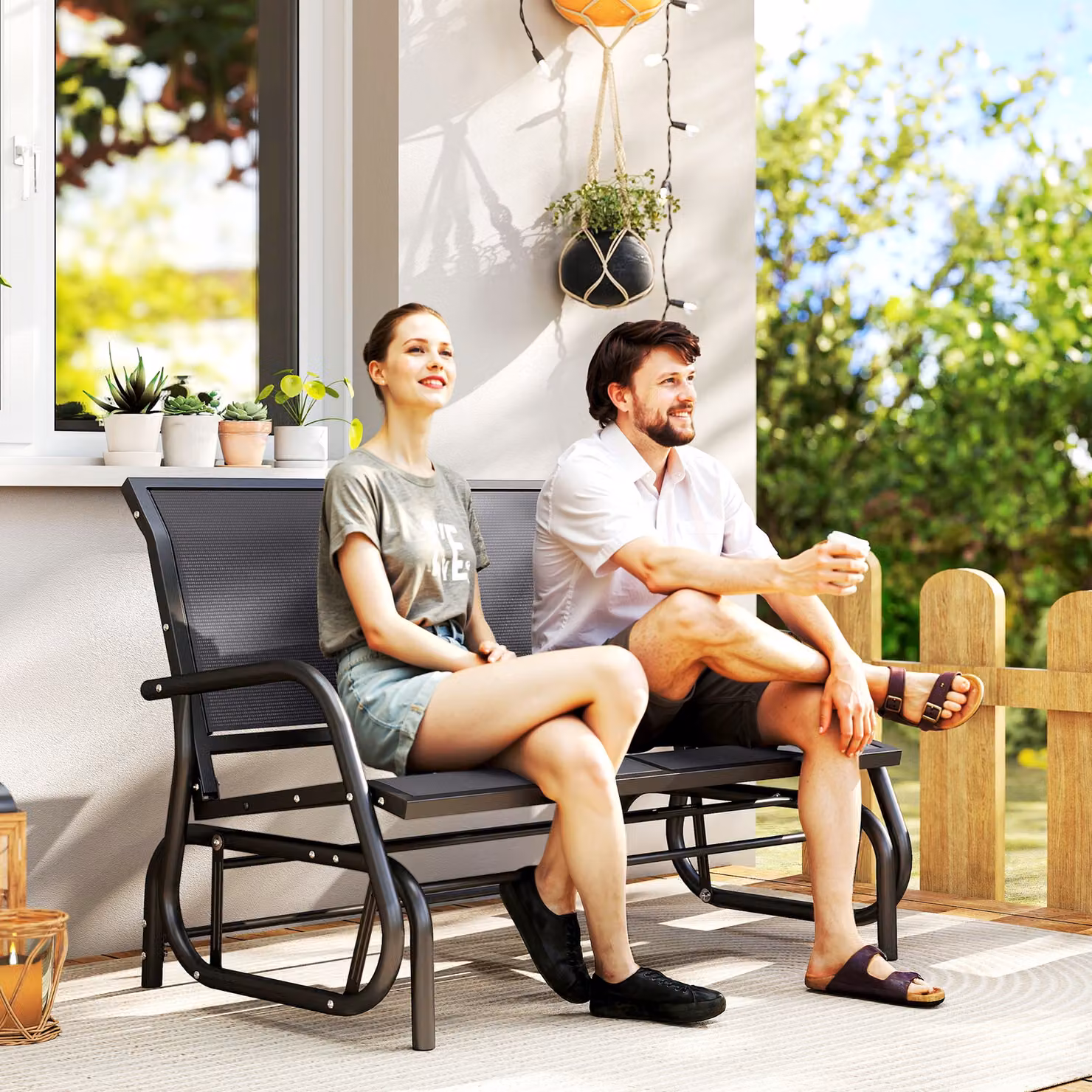 Panchina a dondolo da giardino Outsunny per 2 persone in metallo e tessuto a rete, Grigio, L: 120 cm, P: 70 cm, H: 85 cm – 2