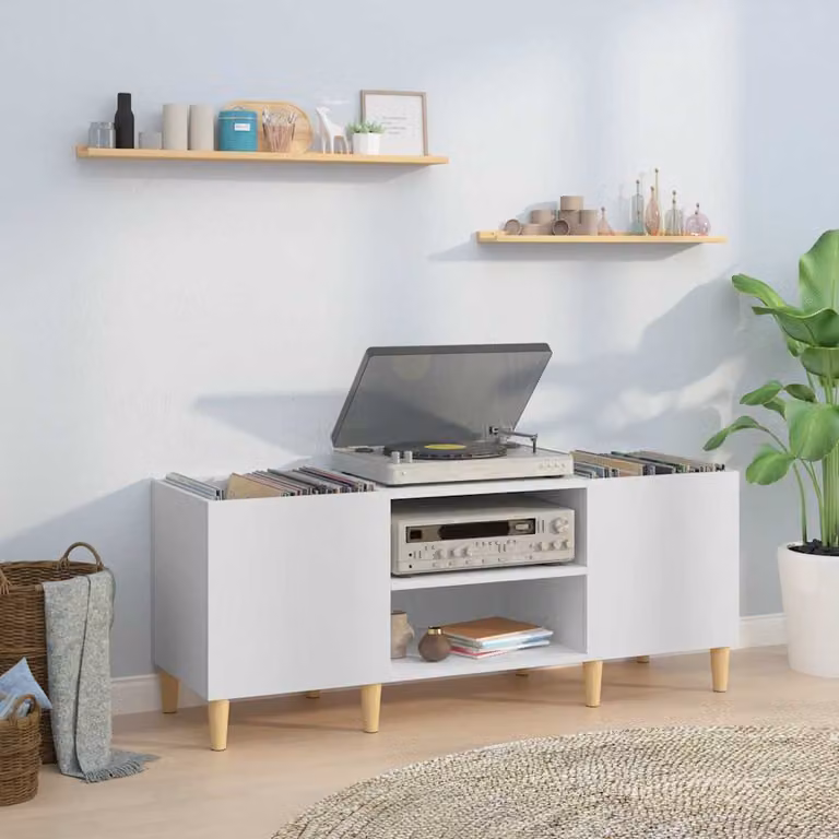 vidaXL Mobiletto Porta Dischi Bianco in Legno e MDF, L 121 x P 38 x H 48 cm