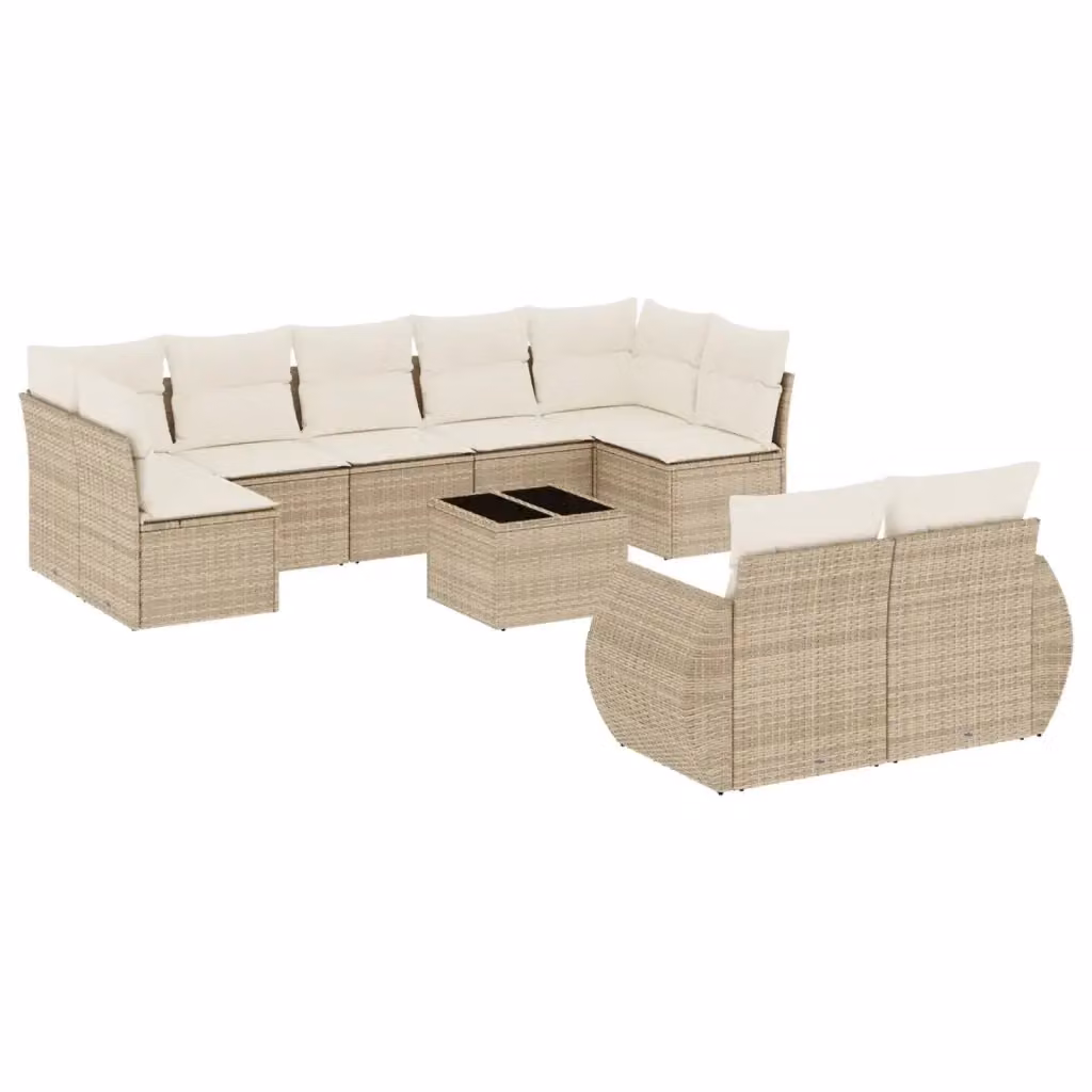 vidaXL Set Divano da Giardino a L 10 pz con Cuscini Beige e Tavolino in Polyrattan e Metallo – 2