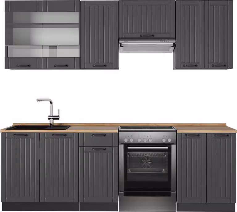 Cucina componibile Vicco Fame-Line Grigio scuro 240 cm , PL Rovere, Model 56893