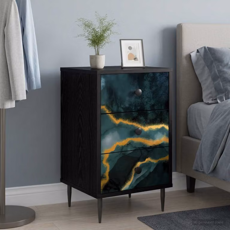 Set di 2 Armadi da Notte vidaXL WIJHE in Rovere Nero e Nero, L/P/H: 36 x 33 x 61 cm