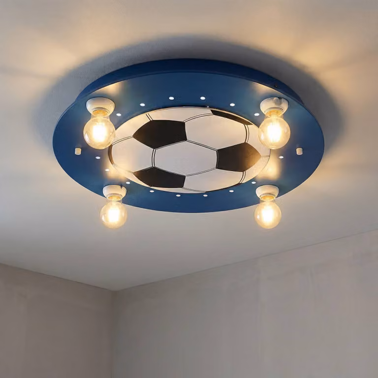 Elobra Plafoniera Fußball, dimmerabile, Blu, Cameretta, Legno, Plafoniera