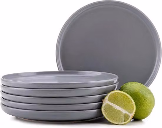 Set di 6 Piatti da Cucina - Servizio da 6 Persone - Resistenti a Lavastoviglie e Microonde - Piatti in Cotto Moderni - 27 cm - Grigio