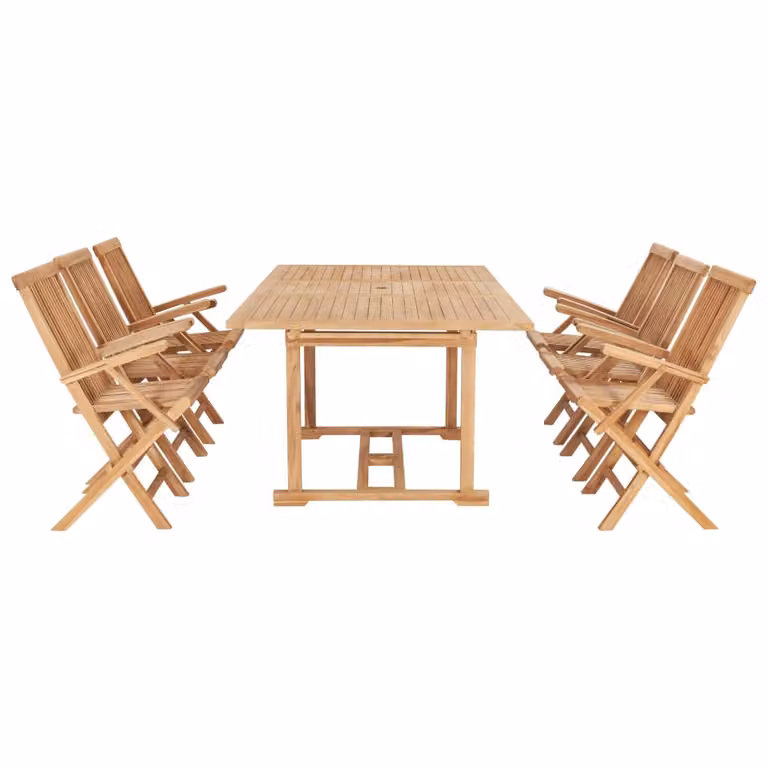 set da pranzo da giardino 7 pezzi 150-200 x 100 x 75 cm in teak massiccio