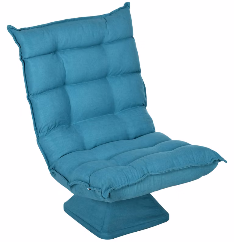 Poltrona - Sedia da lettura - Poltrona girevole - Sedia imbottita - Rivestimento blu - Girevole a 360 gradi