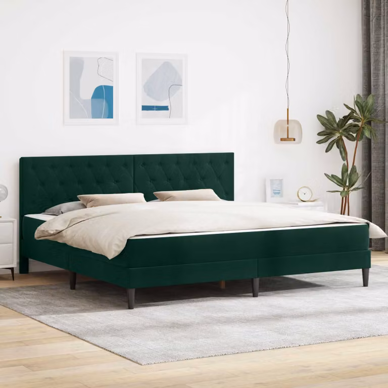 vidaXL Struttura letto con materasso in velluto verde scuro L/P/H: 180 x 200 x 96 cm