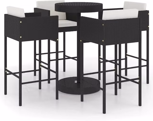 Set da bar da giardino Outsunny in resina intrecciata nera con 5 pezzi e cuscini