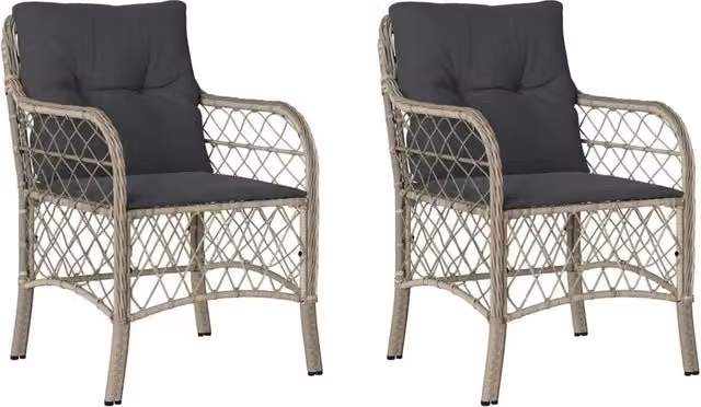 Sedie da Giardino con Cuscini 2 pz | Sedie da Esterno Grigio Chiaro in Polyrattan