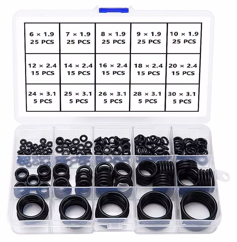 Kit assortimento di 225 guarnizioni O di gomma nitrilica, di 15 diverse misure, colore nero