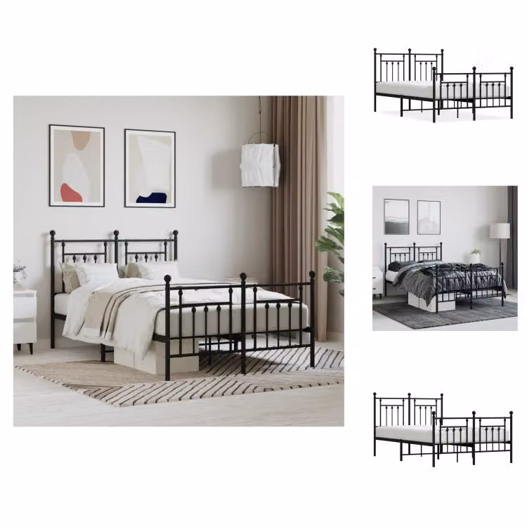 vidaXL Struttura letto con testiera e pediera in metallo nero 135x190 cm - Letti e strutture letto
