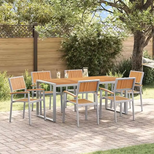 Set da Pranzo per Giardino 7 pz Grigio Legno di Acacia Massello 3284372