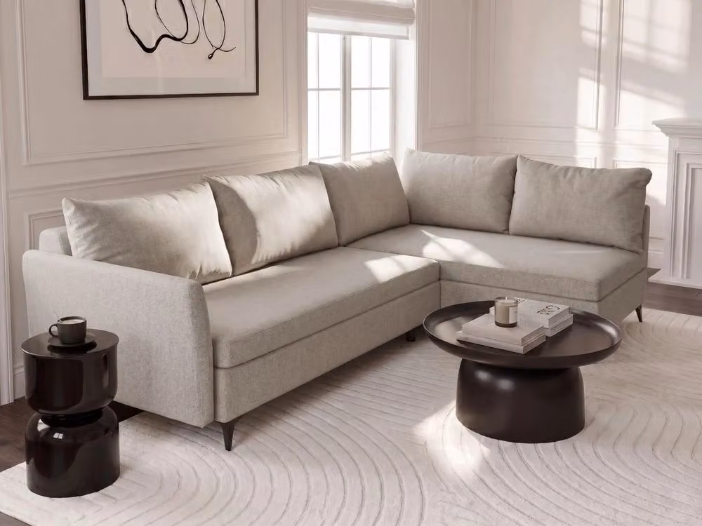 Divano Letto Angolare a L Beliani Koge Beige con Contenitore e Funzione Letto per Soggiorno – 2
