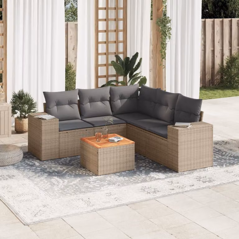 vidaXL Set Divano da Giardino a L 6 pz in Polyrattan con Cuscini Beige e Grigio