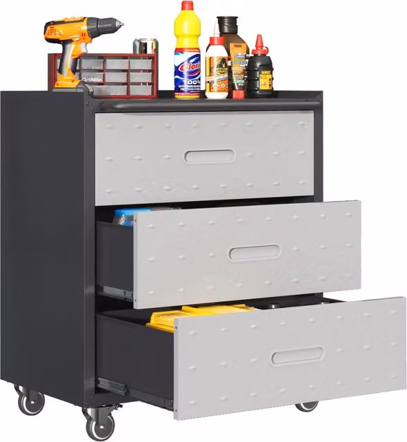 Armadio portautensili in metallo con ruote 75 x 42 x 88 cm nero e grigio per garage