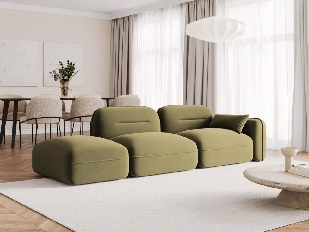 Divano modulare sinistro Sydney Cosmopolitan Design a 3 posti in velluto verde L/P/H: 295 x 174 x 85 cm – 2