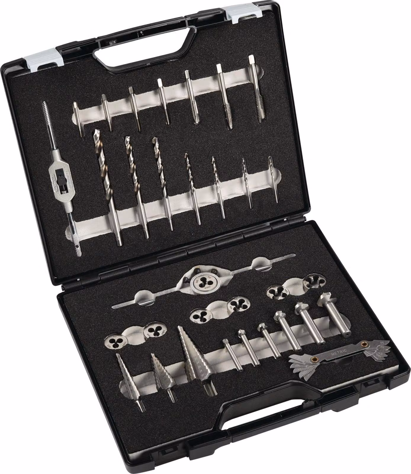 Set per la lavorazione dei metalli M3-M12 33 pezzi HSS custodia in plastica