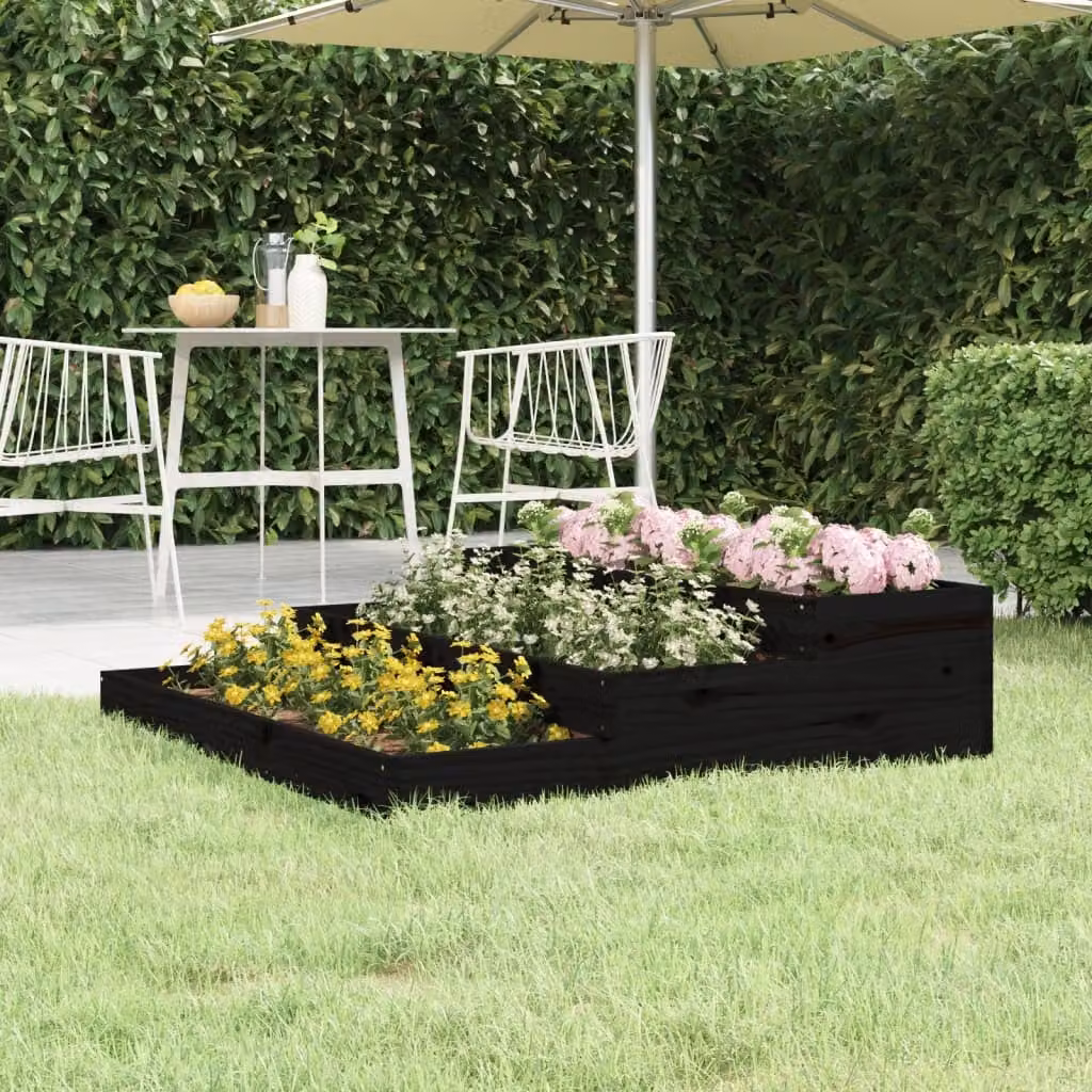 Fioriera rialzata vidaXL in legno di pino massello, colore nero, L: 107 cm, P: 107 cm, H: 27 cm