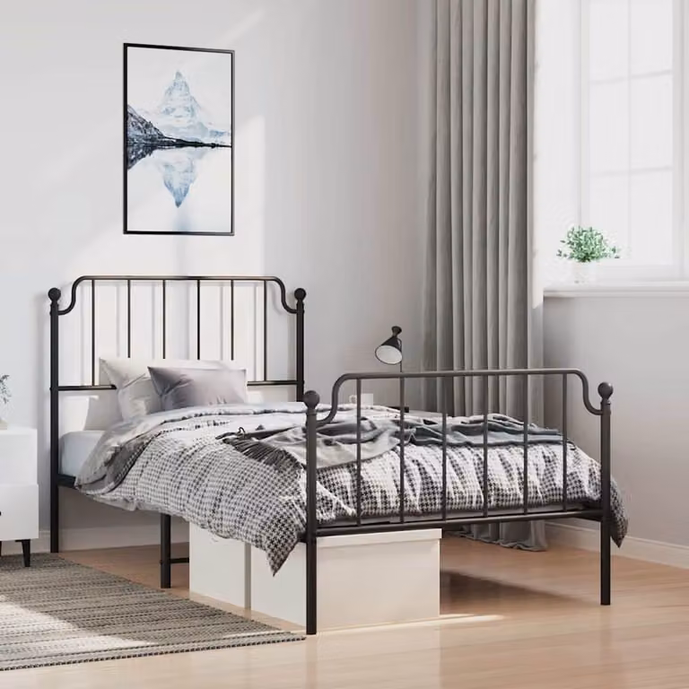 vidaXL Giroletto in metallo nero con testiera e pediera L/P/H: 100 x 200 cm