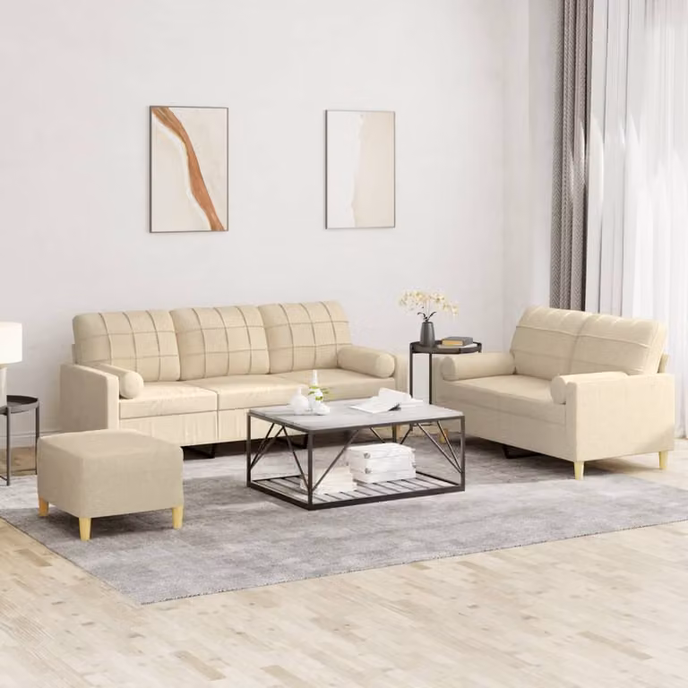 Maison Exclusive - Set divano a 3 pezzi con cuscini in tessuto color crema