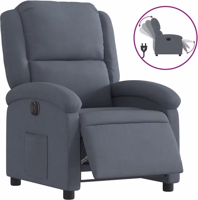 Poltrona | Sedia Relax Elettrica Reclinabile Grigio Scuro in Vera Pelle