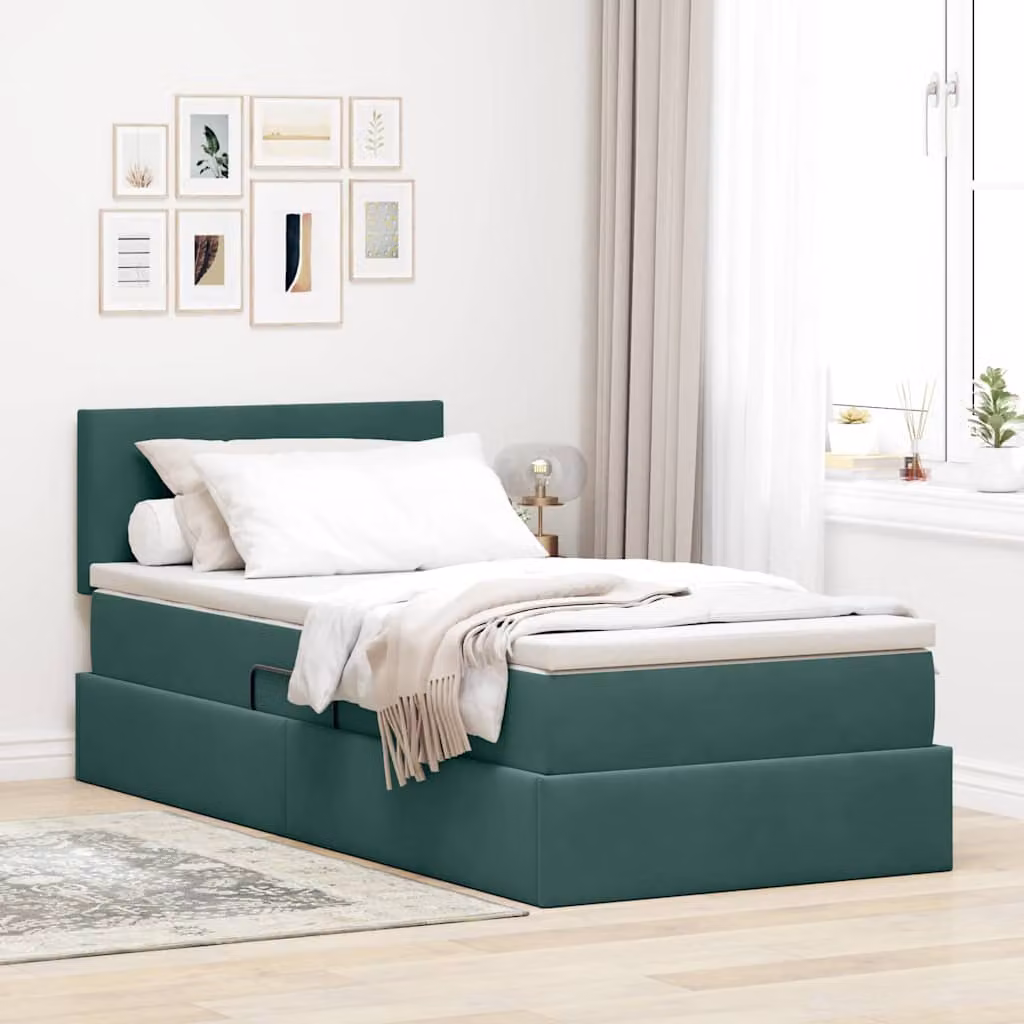 Letto con contenitore e illuminazione LED vidaXL in velluto verde, L 100 x P 200 cm – 1