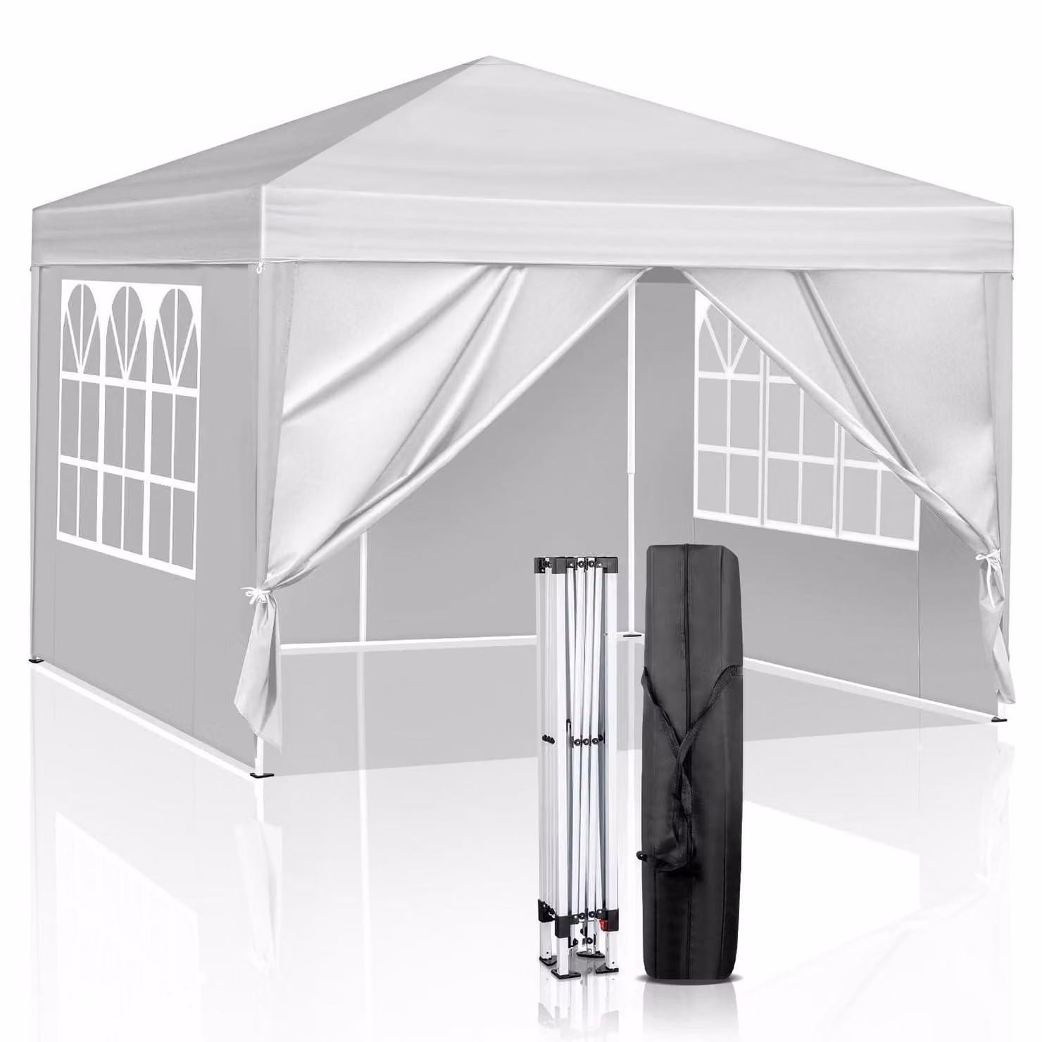 Gazebo da esterno 3x3 metri, colore bianco, impermeabile, con protezione UV 50+, dotato di 4 pannelli laterali in tessuto Oxford 420D