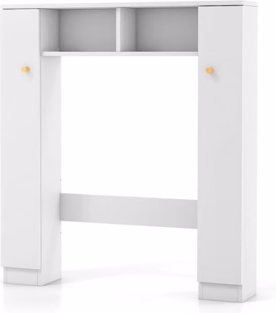 Scaffale sopra WC moderno con doppia anta soft-close, 2 scomparti aperti e ripiani interni, Mobile a ponte per bagno Bianco opaco